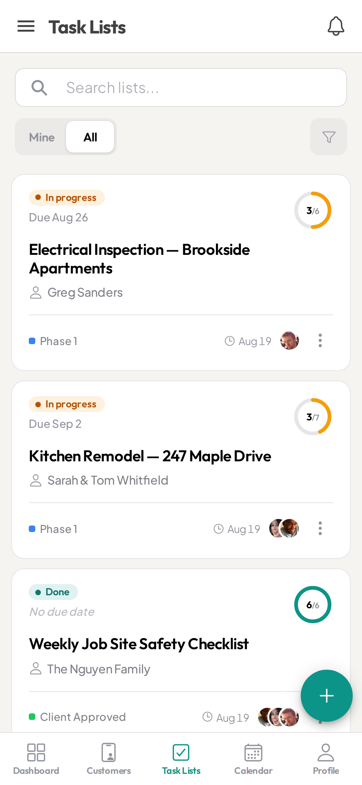 Ziptask field-service job lists on a phone