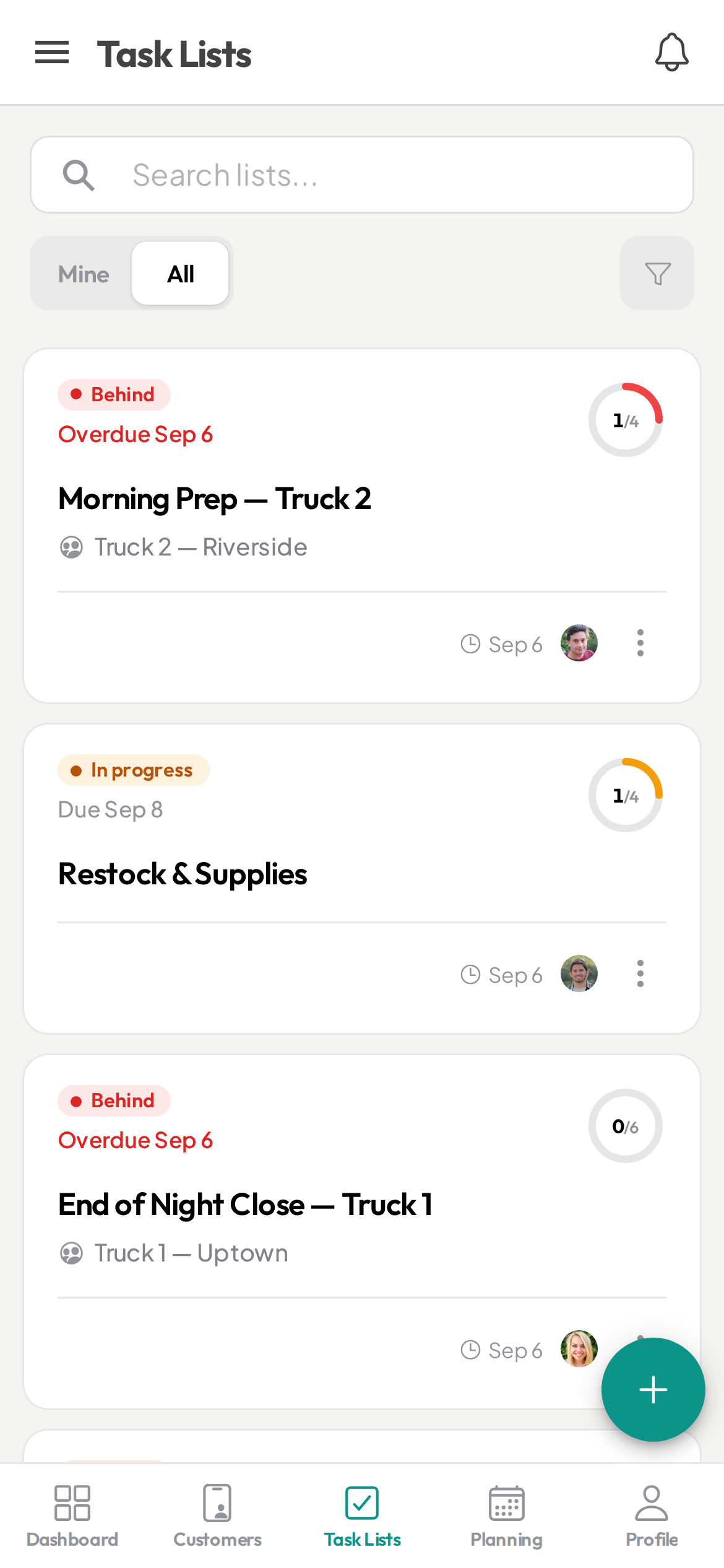 Ziptask food truck task lists on a phone