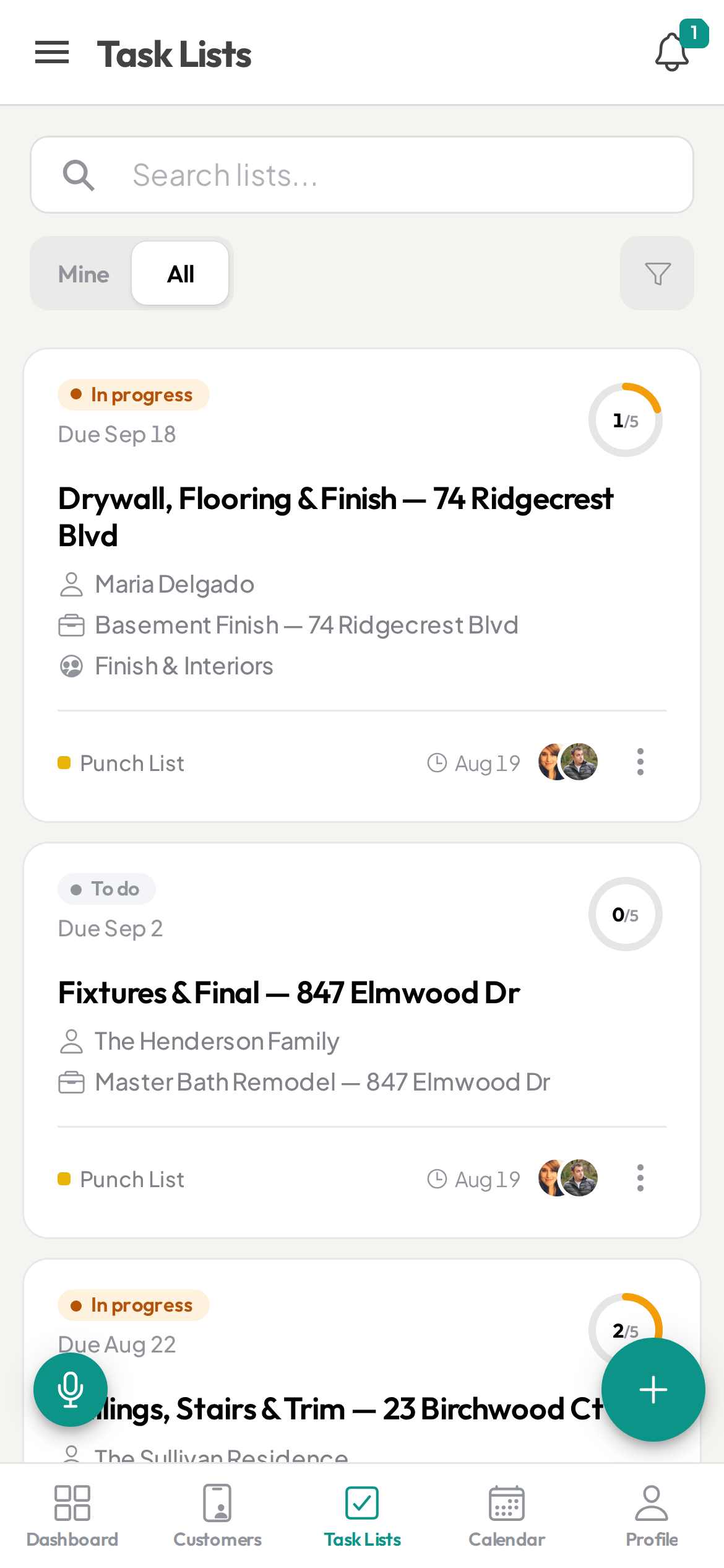 Ziptask pressure-washing job lists on a phone