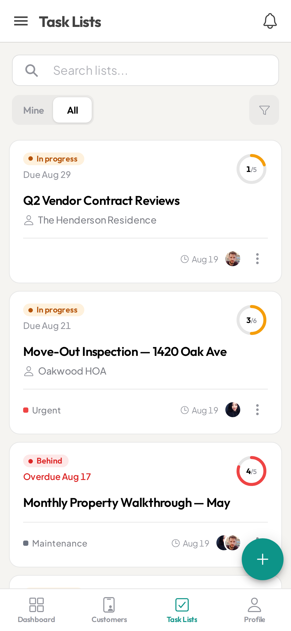 Ziptask turnover task lists on a phone