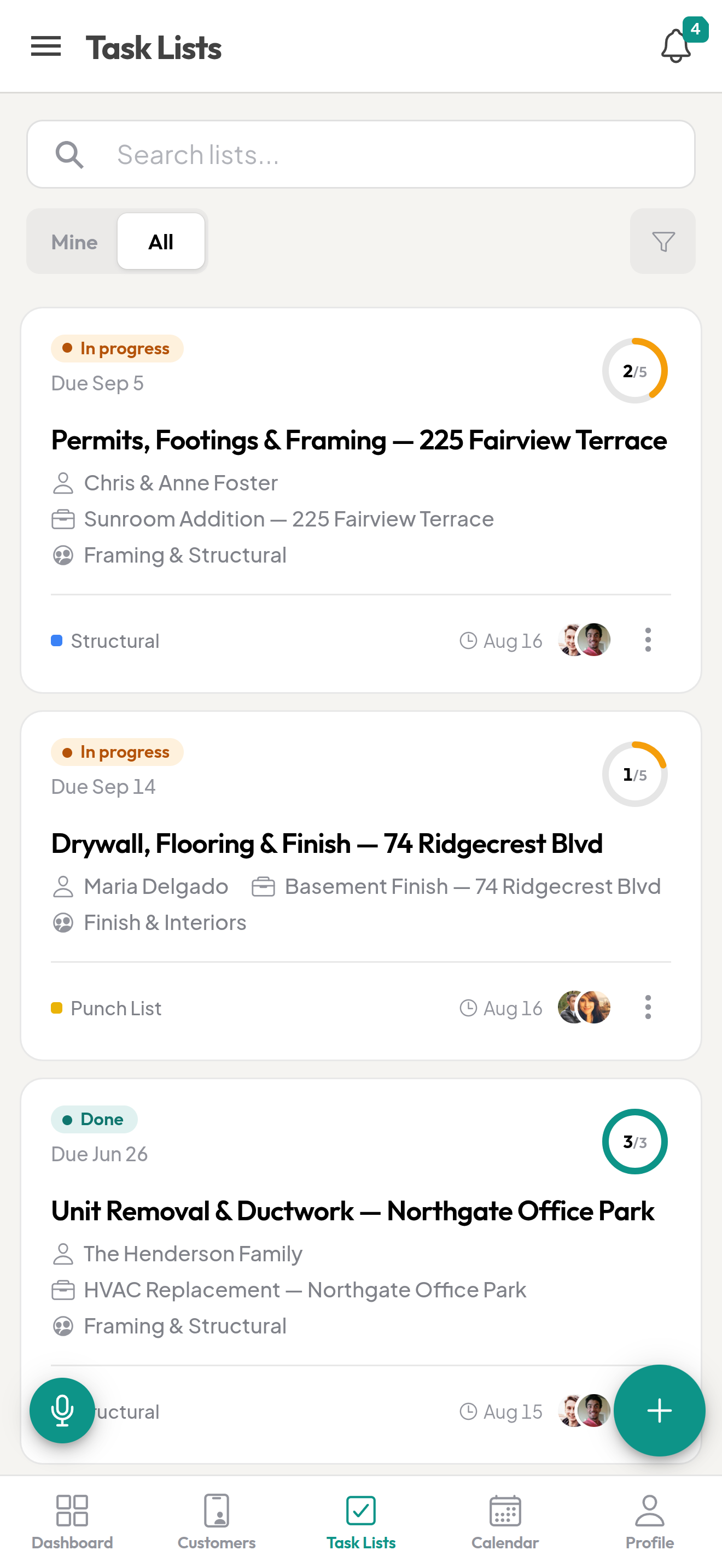 A task list created in Ziptask, shown on mobile